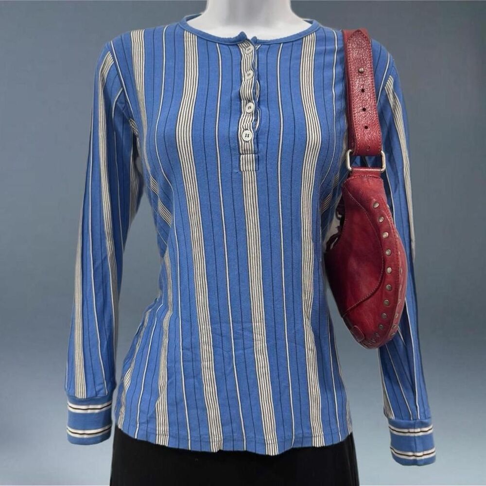 A.P.C. Fadhila Striped Men's Medium Henley Shirt Slim Fit Tunisia Cotton Blend